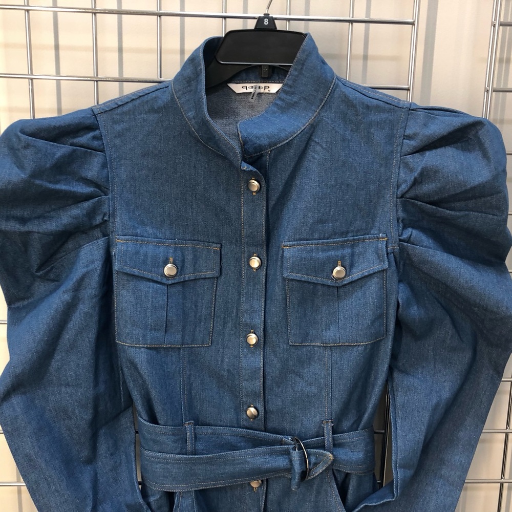 Blue Denim Puff Sleeve Jacket